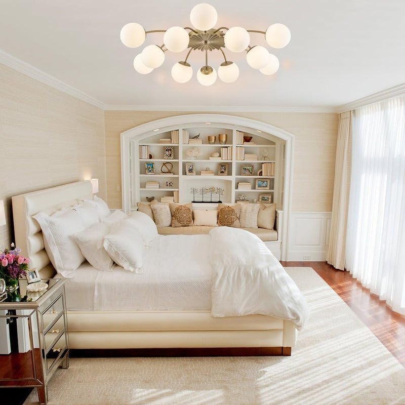12-Light Modern Brass Ceiling Light Glass Globe Chandelier