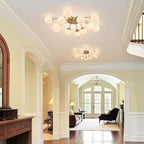 12-Light Modern Brass Ceiling Light Glass Globe Chandelier