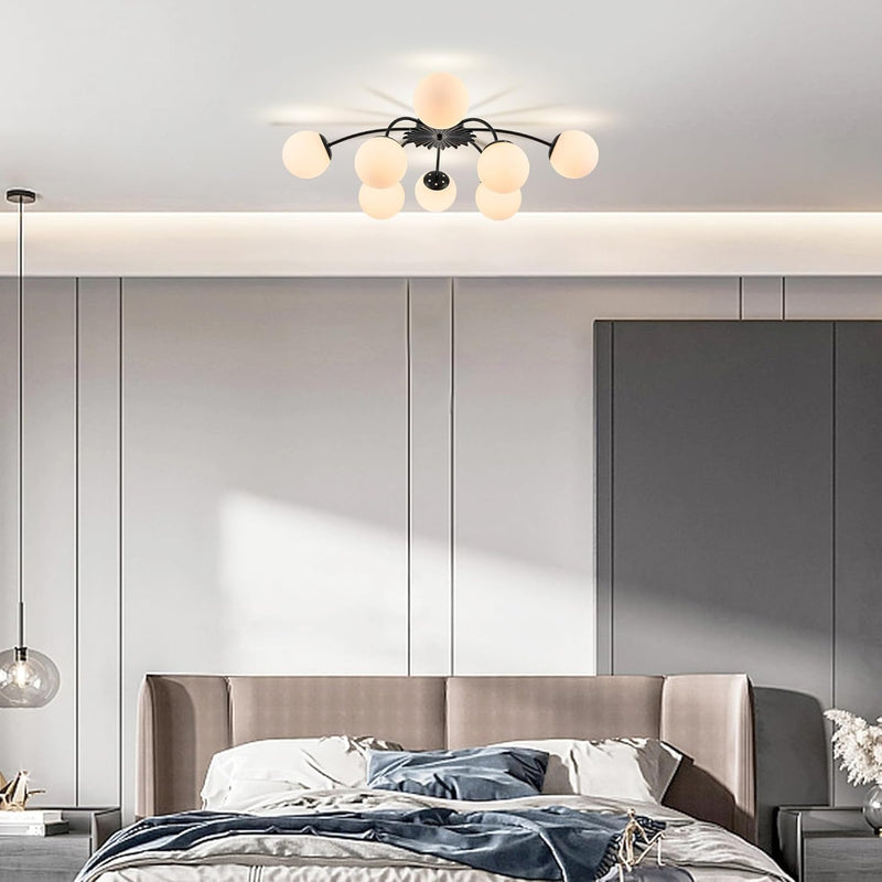 12-Light Modern Brass Ceiling Light Glass Globe Chandelier