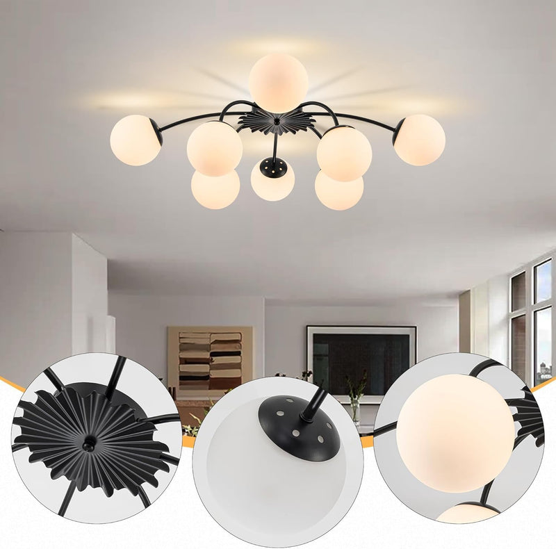 12-Light Modern Brass Ceiling Light Glass Globe Chandelier