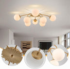 12-Light Modern Brass Ceiling Light Glass Globe Chandelier
