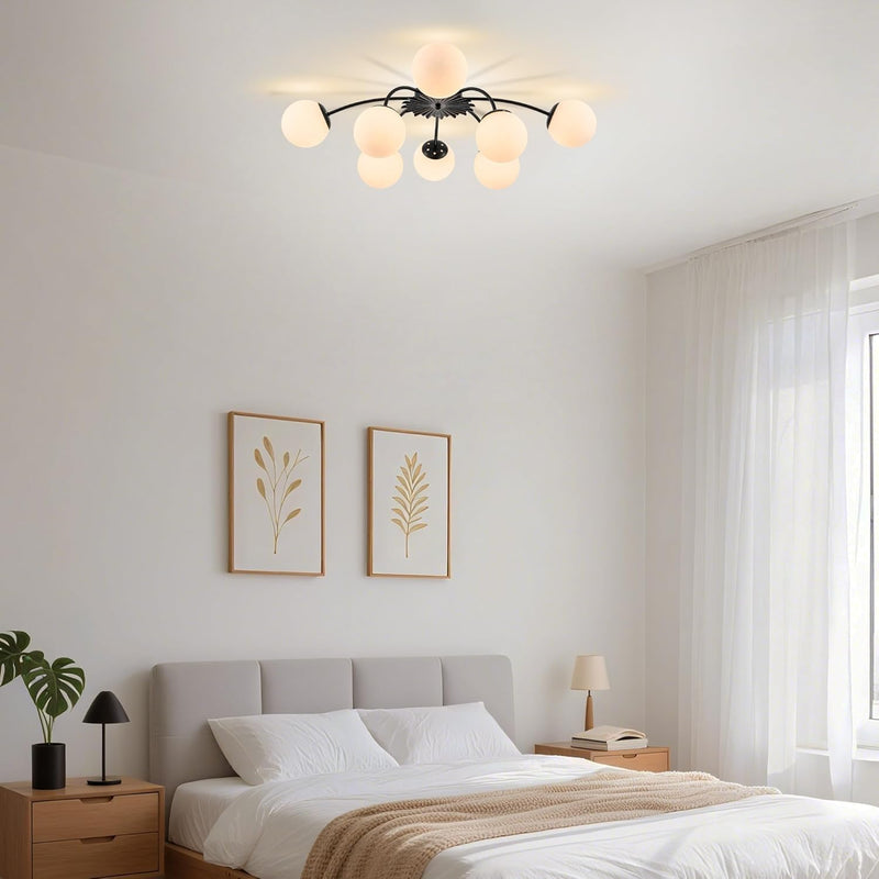 12-Light Modern Brass Ceiling Light Glass Globe Chandelier