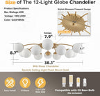 12-Light Modern Brass Ceiling Light Glass Globe Chandelier