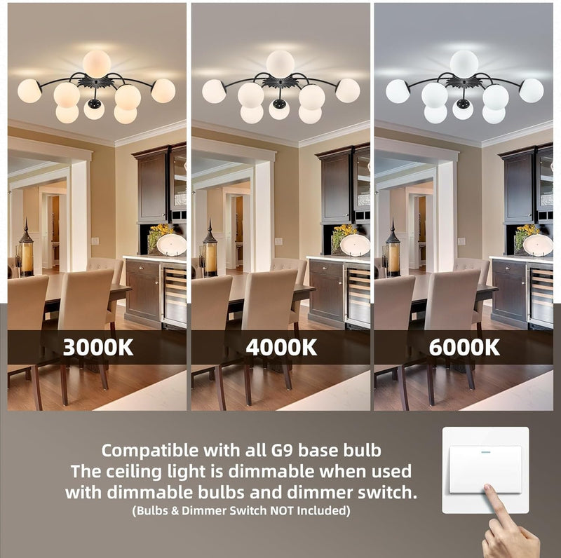 12-Light Modern Brass Ceiling Light Glass Globe Chandelier