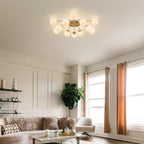 12-Light Modern Brass Ceiling Light Glass Globe Chandelier