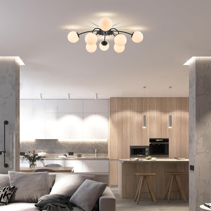12-Light Modern Brass Ceiling Light Glass Globe Chandelier