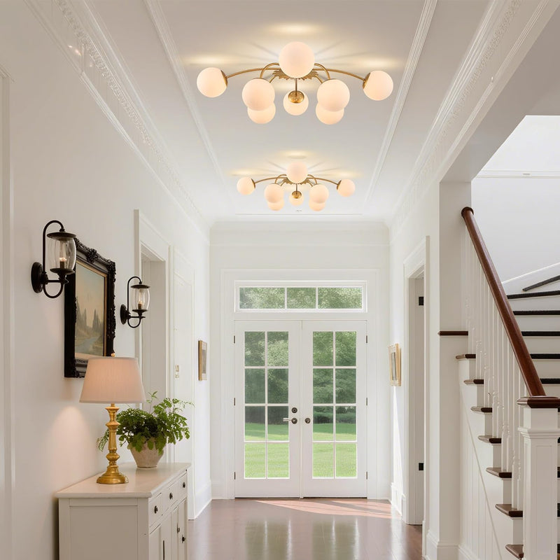 12-Light Modern Brass Ceiling Light Glass Globe Chandelier