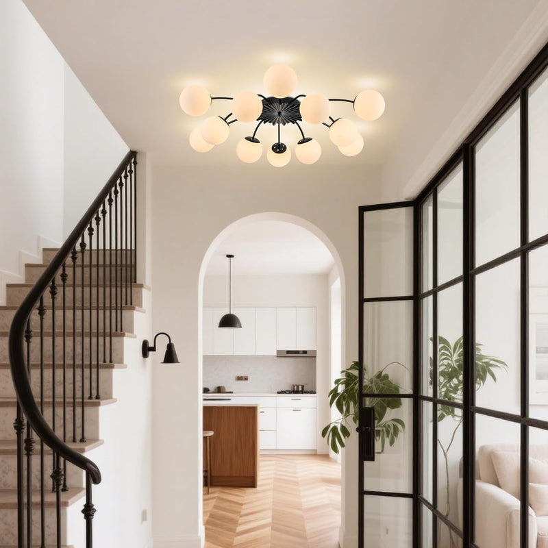 12-Light Modern Brass Ceiling Light Glass Globe Chandelier
