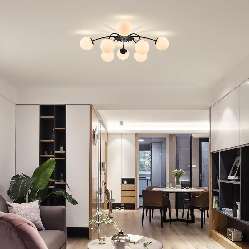 12-Light Modern Brass Ceiling Light Glass Globe Chandelier