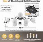 12-Light Modern Brass Ceiling Light Glass Globe Chandelier