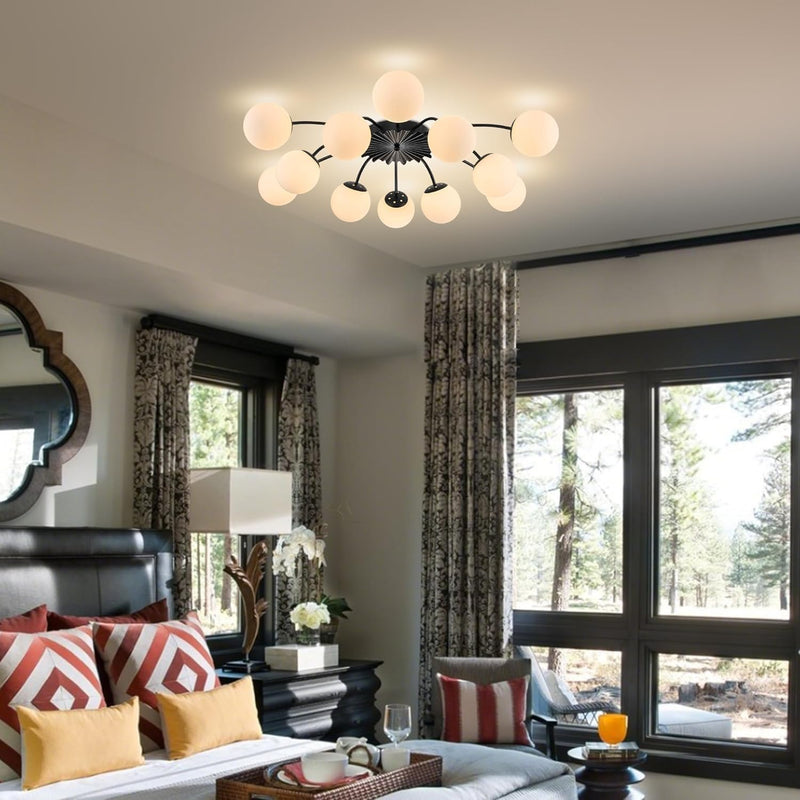 12-Light Modern Brass Ceiling Light Glass Globe Chandelier