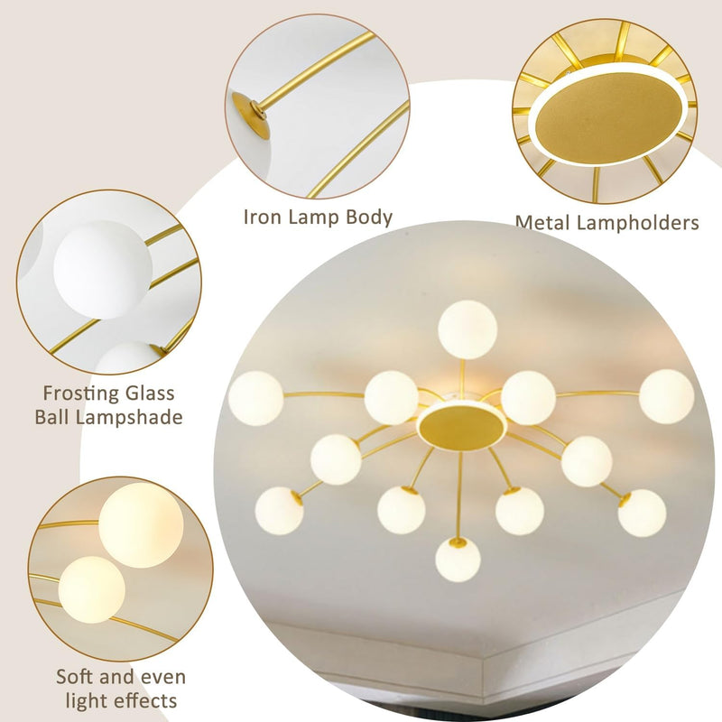 12 Lights Sputnik Chandelier Ceiling Light for Living Room