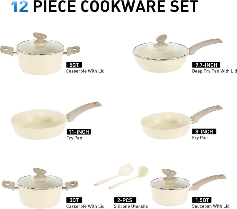 12 Pieces Nonstick Pots and Pans Set Cookware