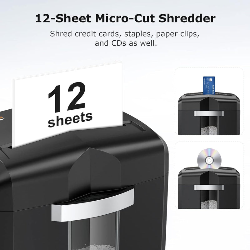 12-Sheet Micro-Cut Heavy Duty Paper Shredder for Home