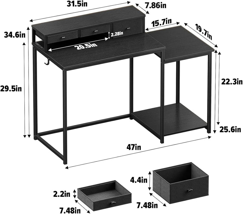 120CM Computer Desk with 3 Drawers Printer Shelf