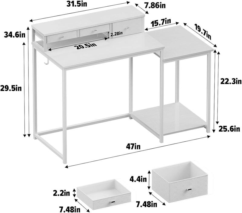 120CM Computer Desk with 3 Drawers Printer Shelf