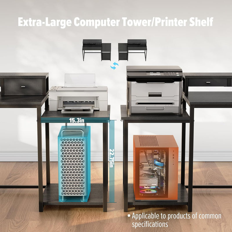 120CM Computer Desk with 3 Drawers Printer Shelf