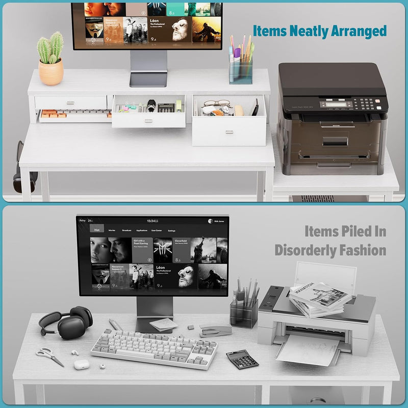 120CM Computer Desk with 3 Drawers Printer Shelf