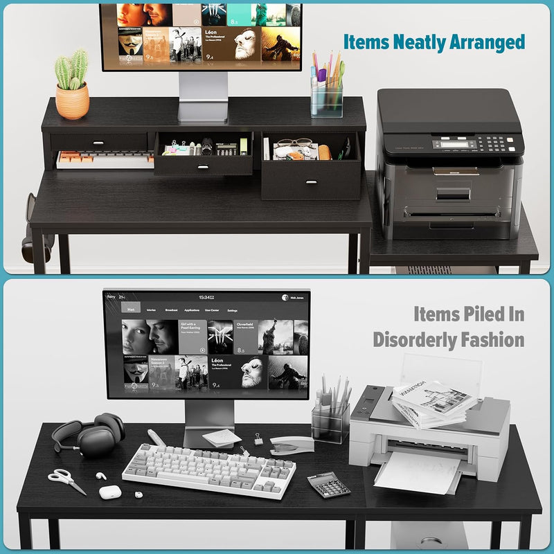 120CM Computer Desk with 3 Drawers Printer Shelf