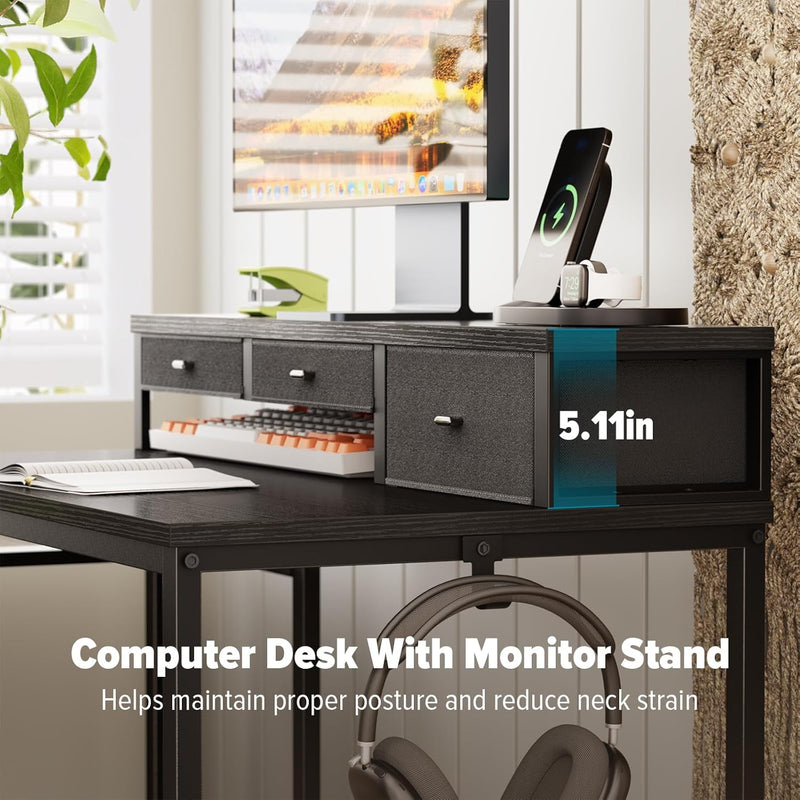 120CM Computer Desk with 3 Drawers Printer Shelf