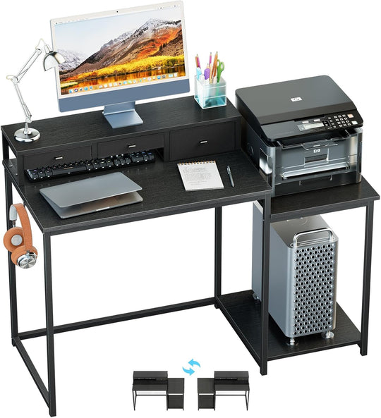 120CM Computer Desk with 3 Drawers Printer Shelf