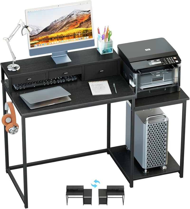 120CM Computer Desk with 3 Drawers Printer Shelf