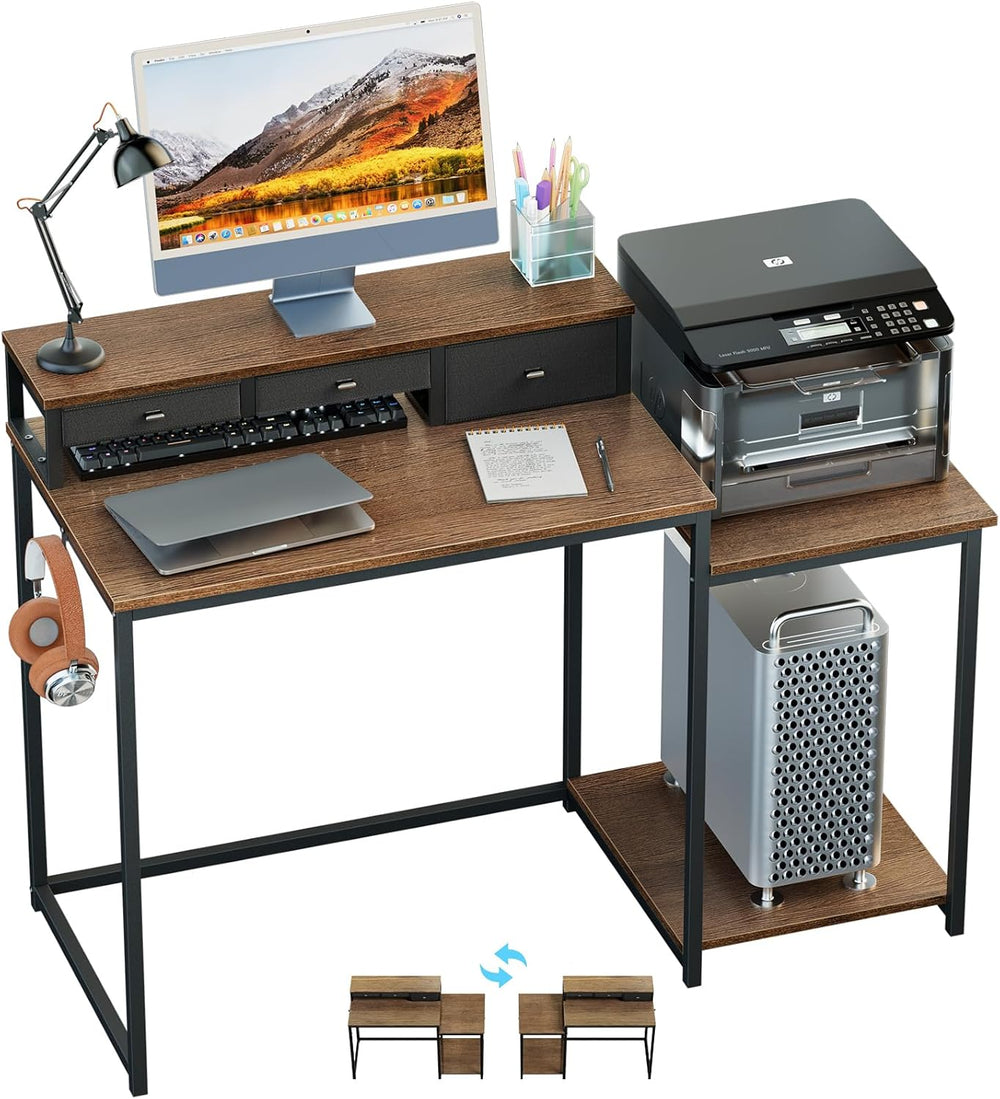 120CM Computer Desk with 3 Drawers Printer Shelf