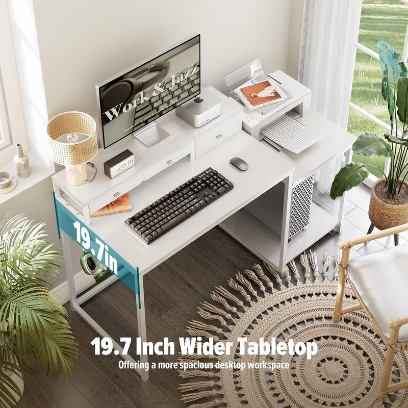 120CM Computer Desk with 3 Drawers Printer Shelf