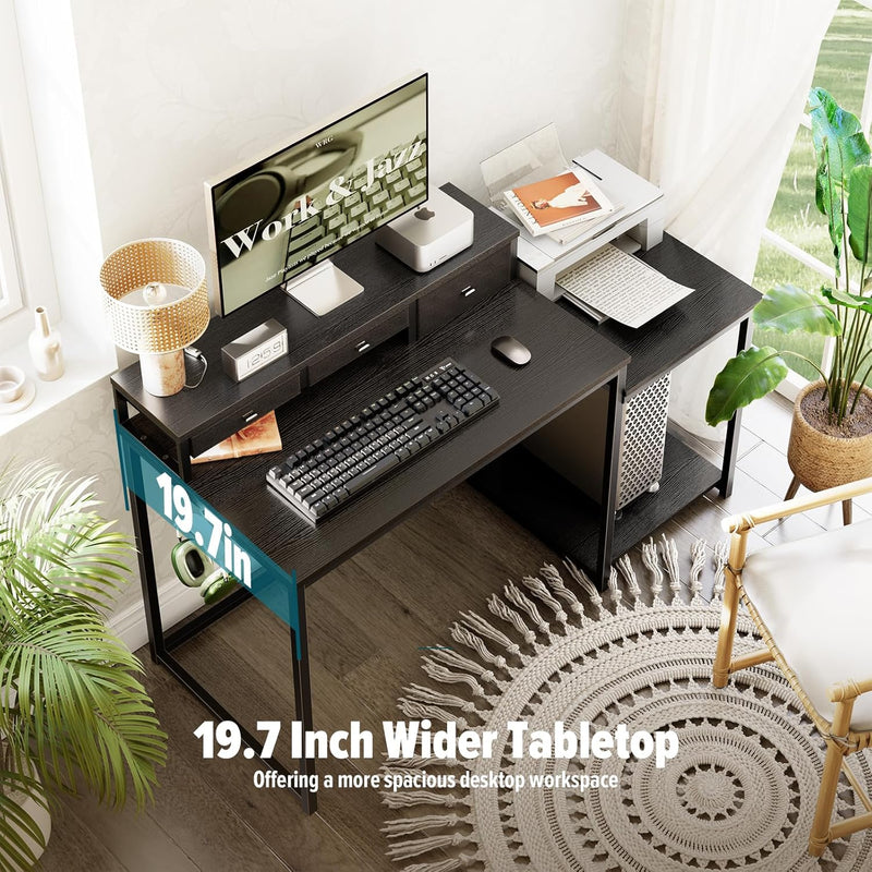 120CM Computer Desk with 3 Drawers Printer Shelf