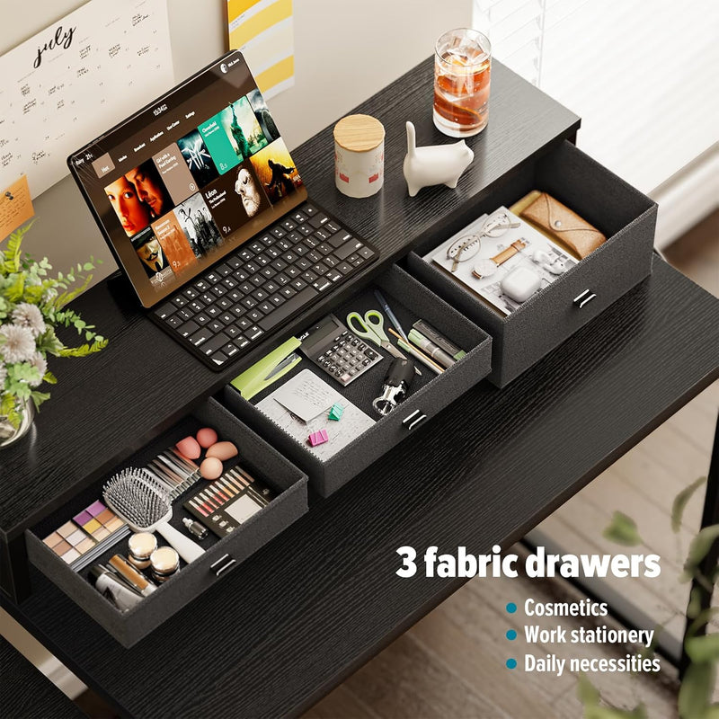 120CM Computer Desk with 3 Drawers Printer Shelf