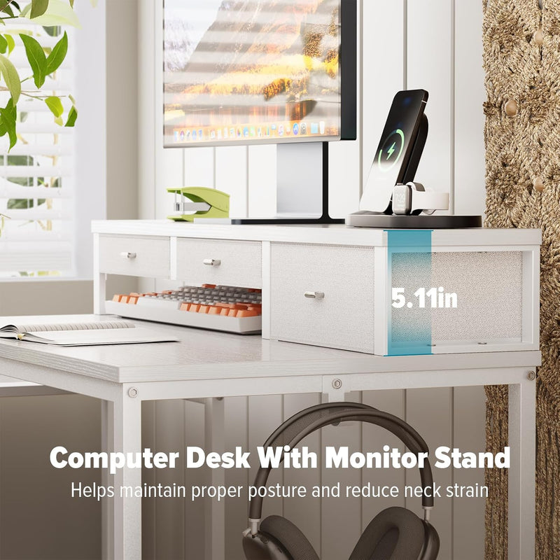 120CM Computer Desk with 3 Drawers Printer Shelf