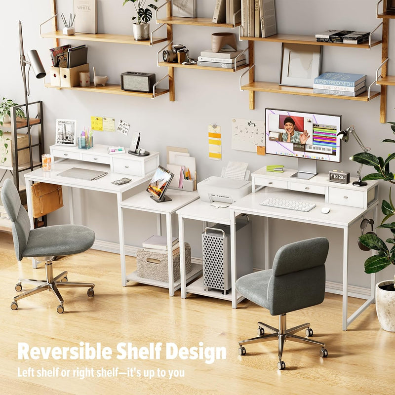 120CM Computer Desk with 3 Drawers Printer Shelf