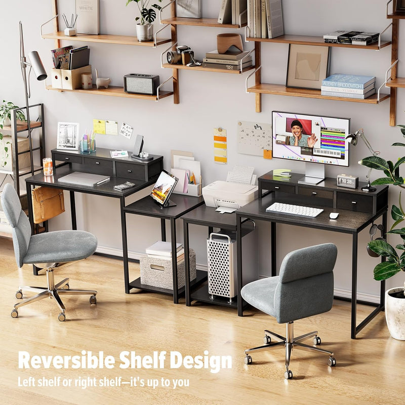 120CM Computer Desk with 3 Drawers Printer Shelf