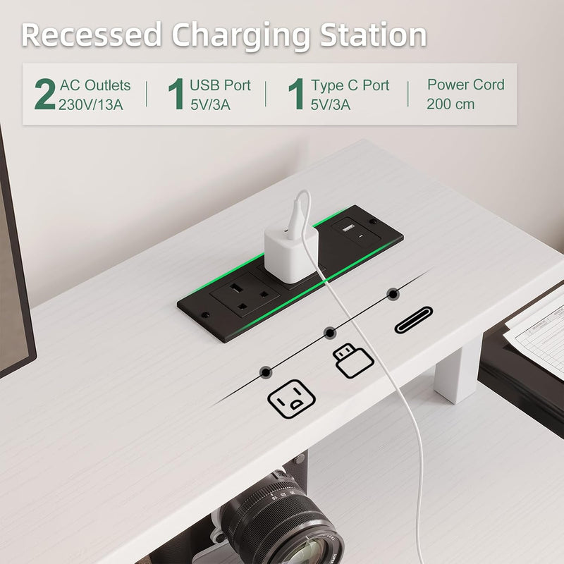 120CM Computer Desk with 4 Drawers Power Outlets