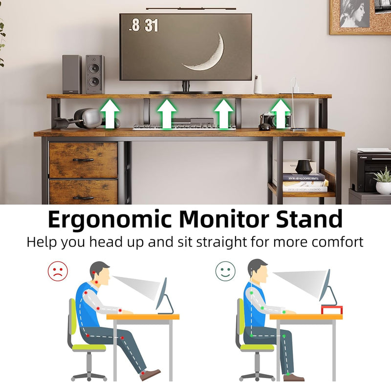 120CM Computer Desk with 4 Drawers Power Outlets
