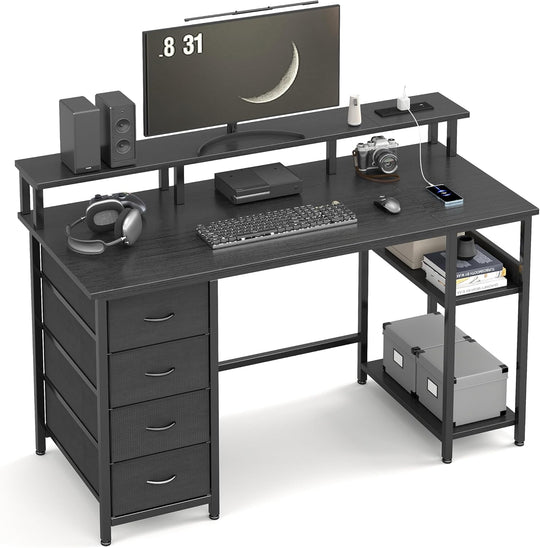 120CM Computer Desk with 4 Drawers Power Outlets