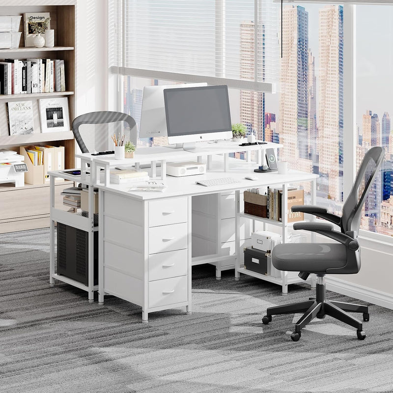 120CM Computer Desk with 4 Drawers Power Outlets