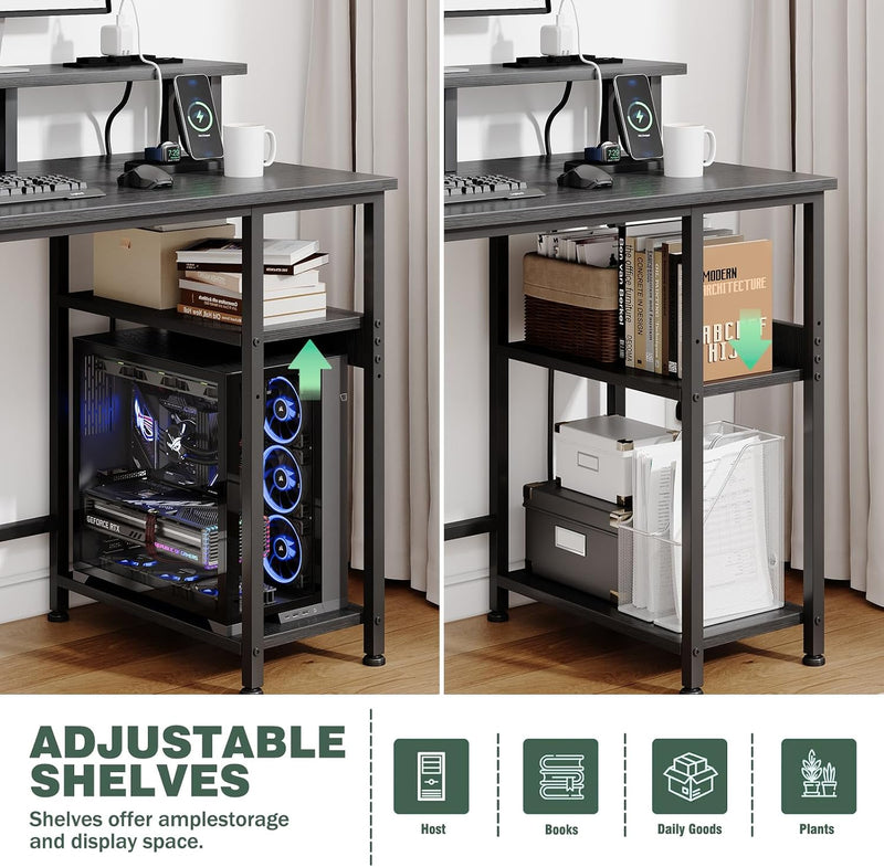 120CM Computer Desk with 4 Drawers Power Outlets