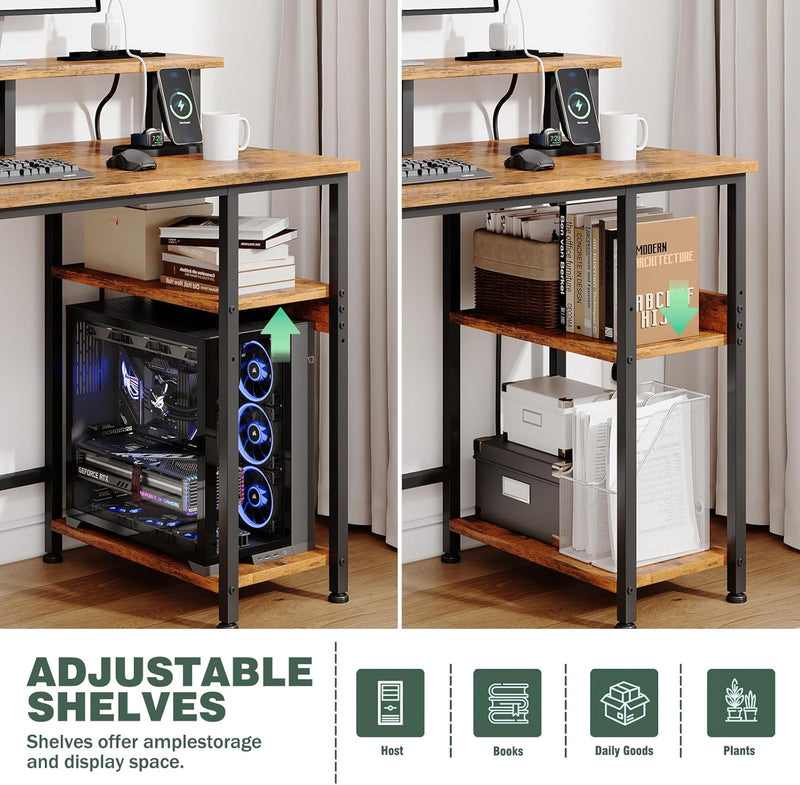 120CM Computer Desk with 4 Drawers Power Outlets