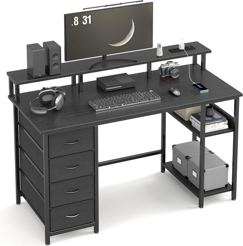 120CM Computer Desk with 4 Drawers Power Outlets