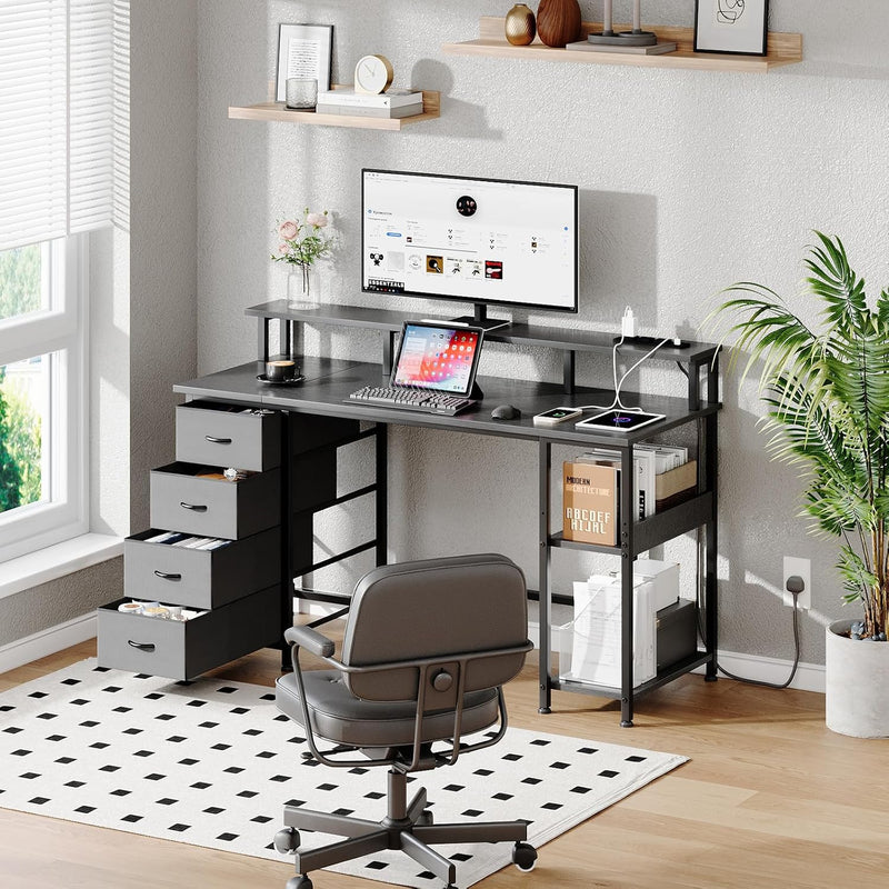 120CM Computer Desk with 4 Drawers Power Outlets