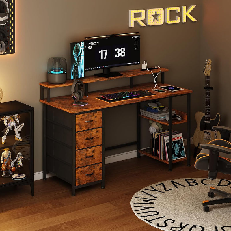 120CM Computer Desk with 4 Drawers Power Outlets