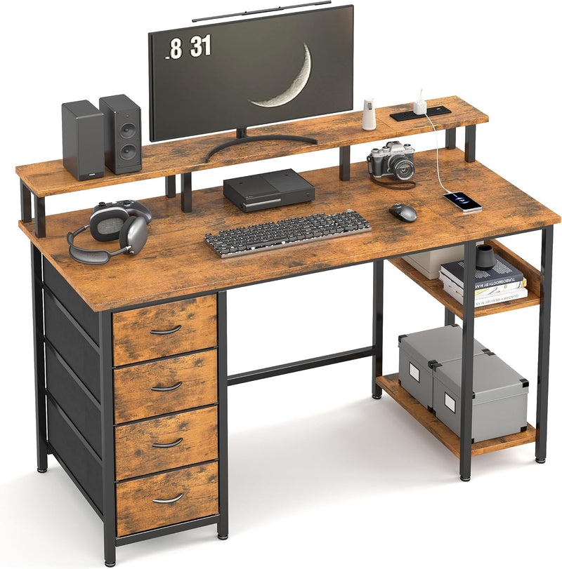 120CM Computer Desk with 4 Drawers Power Outlets