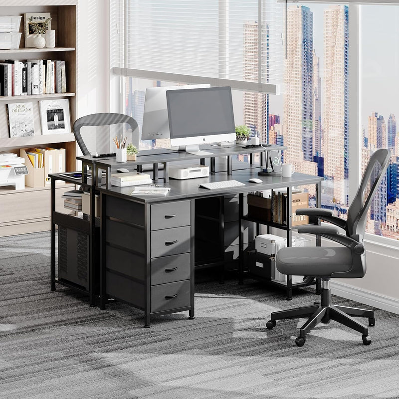 120CM Computer Desk with 4 Drawers Power Outlets