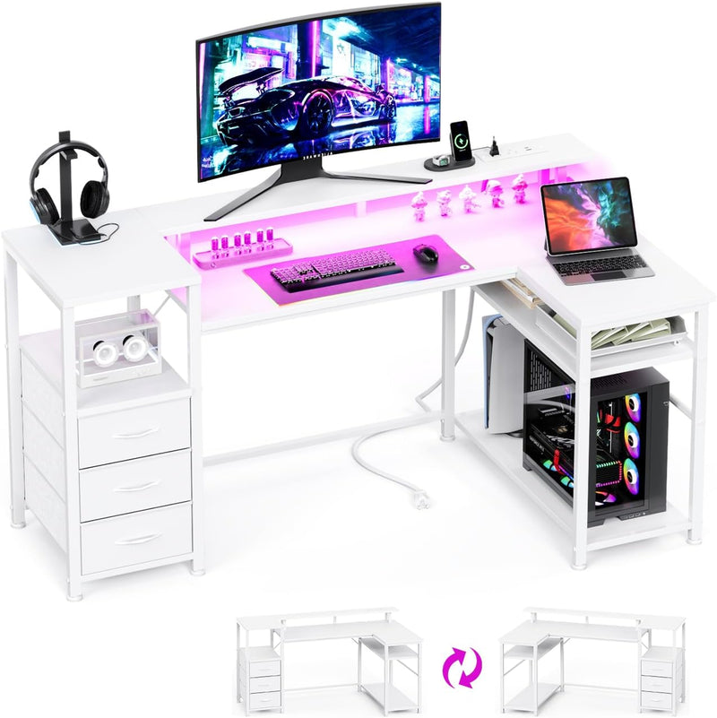 120CM Corner Desk with 3 Drawers Power Outlets