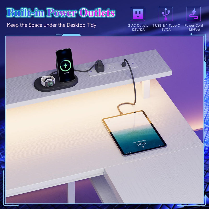 120CM Corner Desk with 3 Drawers Power Outlets