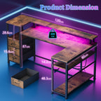 120CM Corner Desk with 3 Drawers Power Outlets