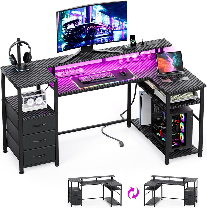 120CM Corner Desk with 3 Drawers Power Outlets