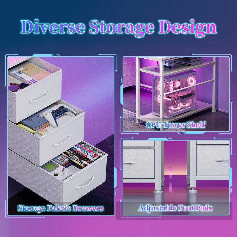 120CM Corner Desk with 3 Drawers Power Outlets