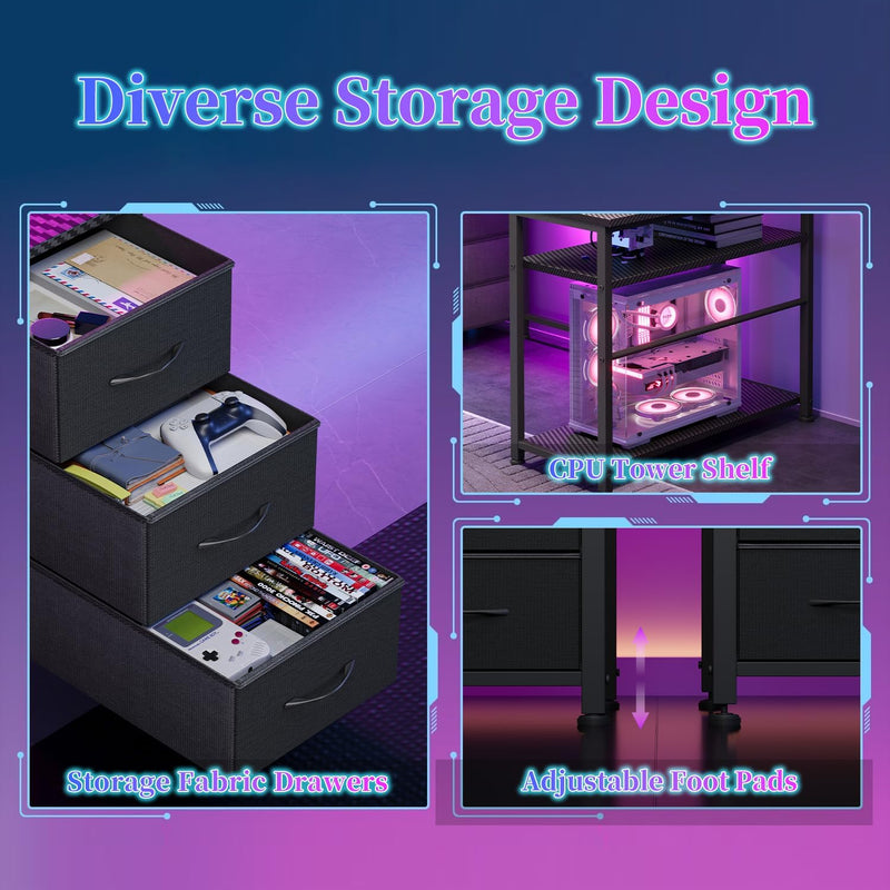 120CM Corner Desk with 3 Drawers Power Outlets